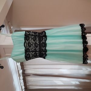 Seafoam Blue with Black Lace Detail Dress